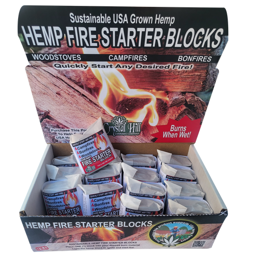 CHCC HEMP FIRE STARTERS sustainable USA grown  *WHOLESALE RETAIL COUNTER DISPLAY* QUICKLY START ANY FIRE